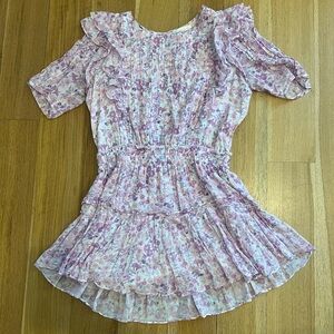 Love shack fancy purple and white mini dress